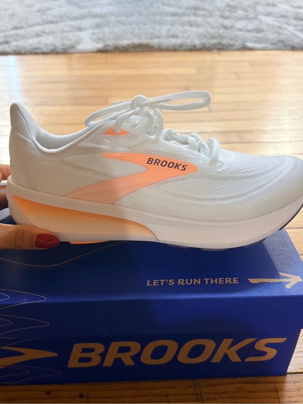 Brooks Women’s White Running Shoes with Peach Accent - Picture 4 of 7